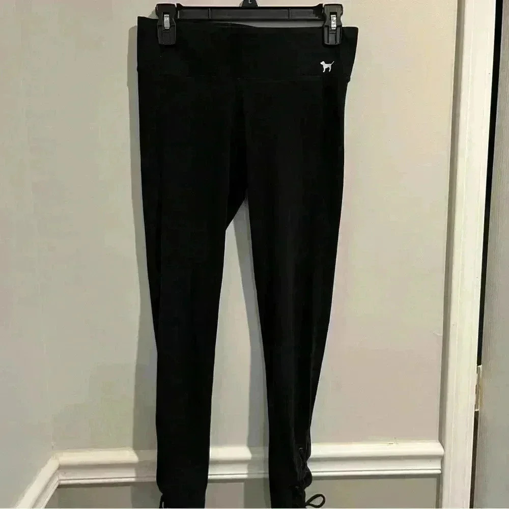 Black Victoria's Secret PINK leg tie leggings size small‎